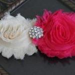 Pink & Ivory Shabby Flower Headband Or..