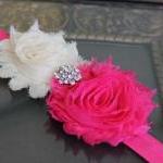 Pink & Ivory Shabby Flower Headband Or..