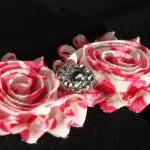 Valentine Pink White Heart Shabby Flower Headband