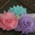 Pink Purple Blue Shabby Flower Headband Or Clip By..