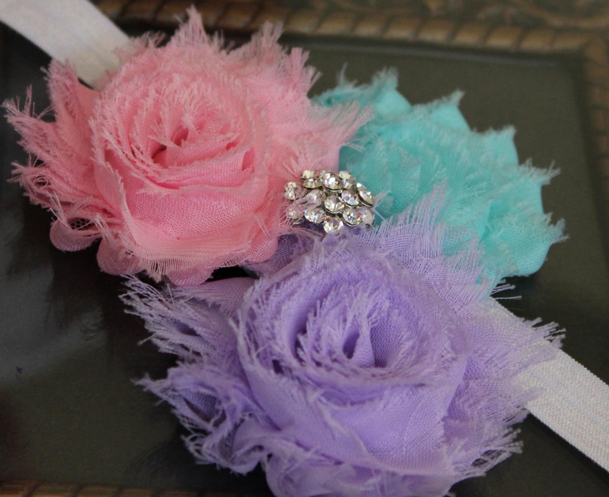 Pink Purple Blue Shabby Flower Headband Or Clip By Minime